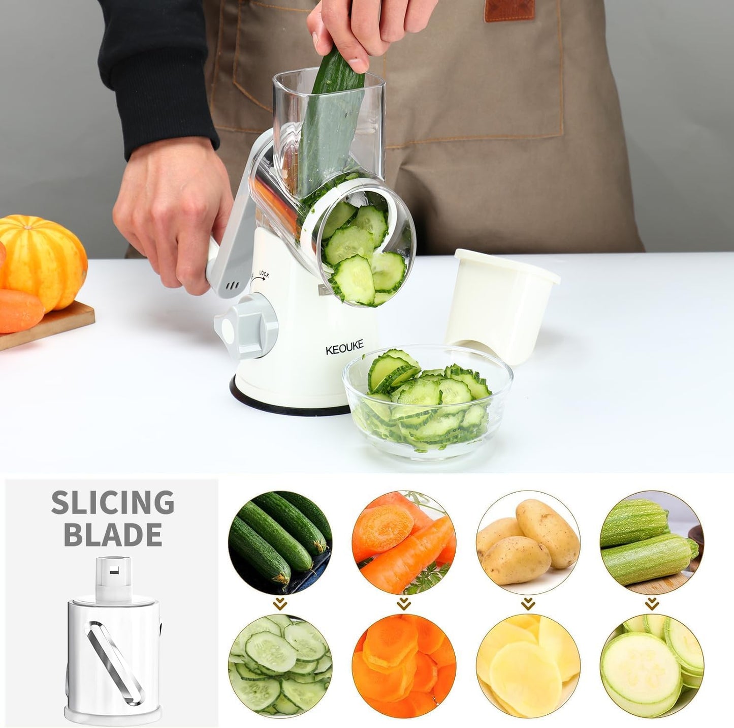 Purilite Select Rotary Cheese Grater with 3 Stainless Steel Blades