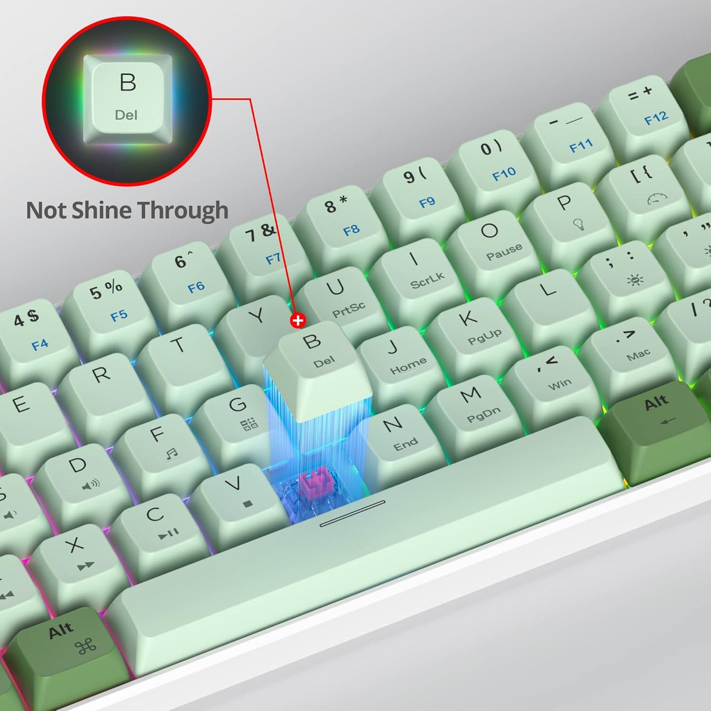 Fogruaden Full Size Mechanical Keyboard, Green Matcha Keyboard, Wired USB 104 Keys RGB Backlit Gaming Keyboard with Number Pad, Red Switches, NKRO Mechanical Keyboard for Windows Laptop PC Gamer