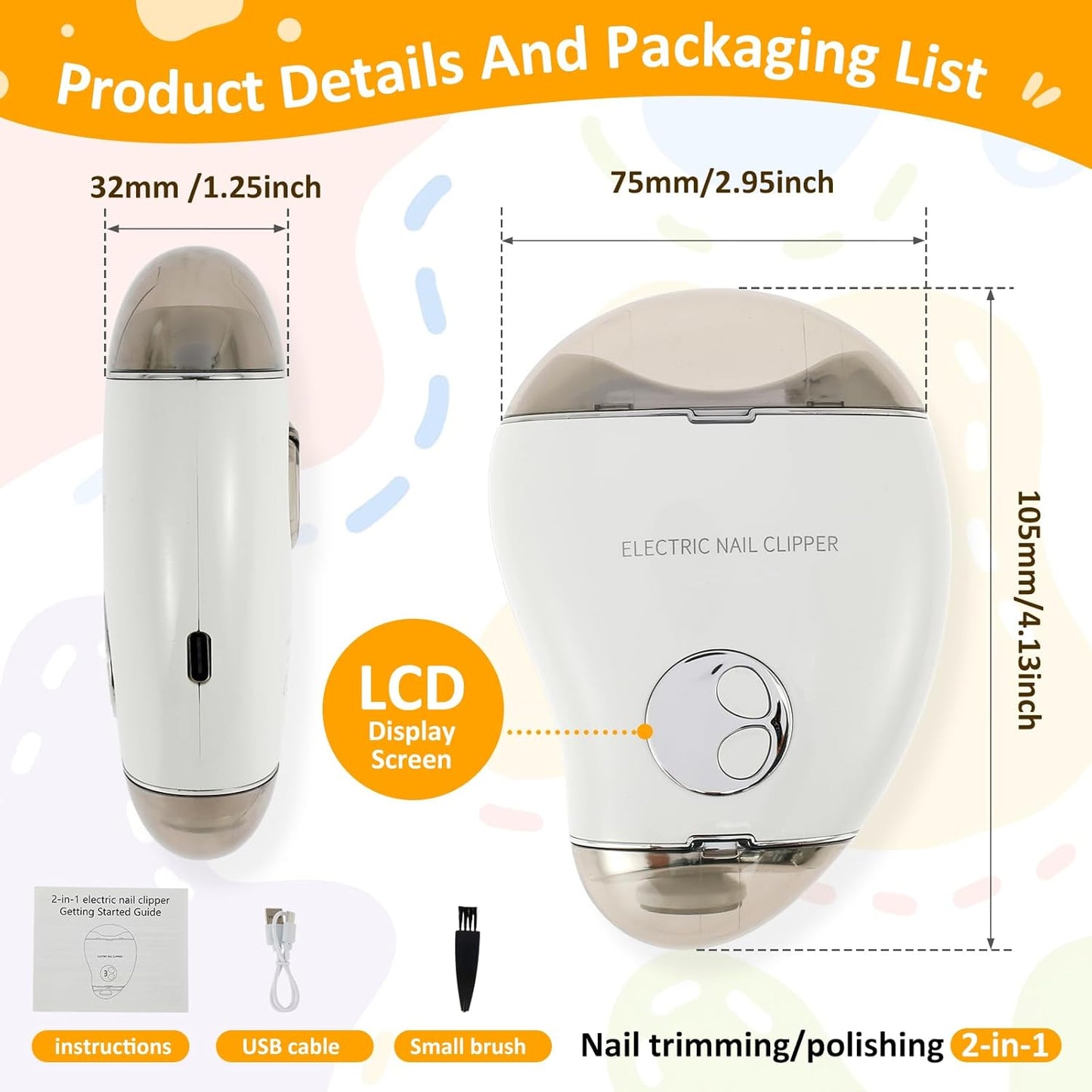 Electric Nail Clipper with Light and 3 Speeds Portable Automatic Baby Nail Clippers with Nail Scraps Storage Rechargeable Nail Cutter Safety Fingernail Trimmer for Kids Adults Seniors