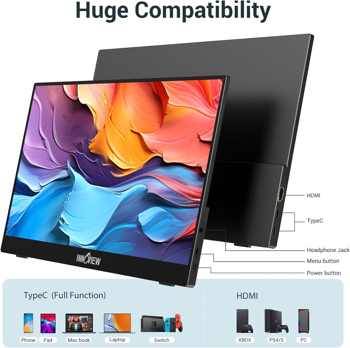 InnoView 4K OLED Portable Monitor, 14 Inch OLED Monitor for Laptop, 100% DCI-P3, 1MS with Speaker and Stand, USB-C HDMI High-end Screen for Laptop PC MAC Phone PS4 Xbox Switch