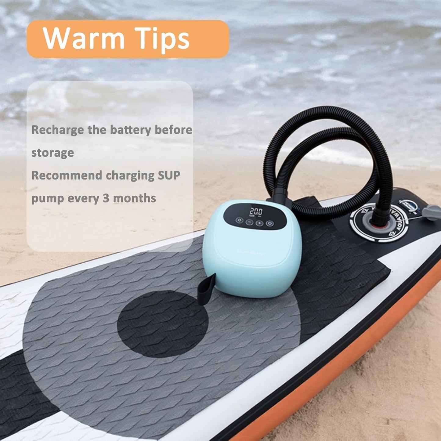 dwndpump Electric Paddle Board Pump, Rechargeable 20 PSI SUP Pump, Dual-Stage Inflation and Deflation Sup Air Pump, Electric Pump for Kayaks, Wind Wings, SUPs