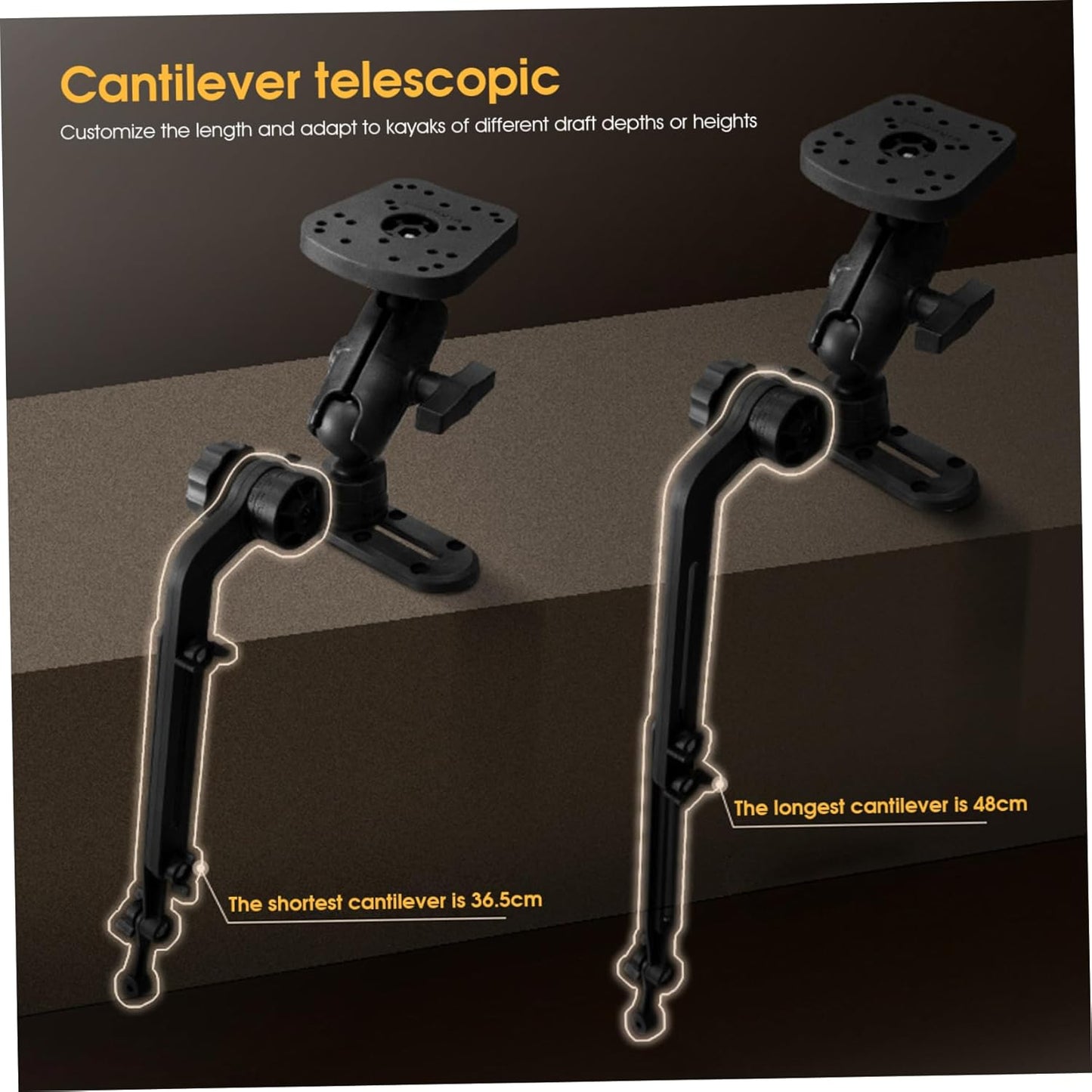 Kayak Fish Finder Mount 360° Adjustable 1.5" Ball Kayak Transducer Mount with Expandable Suspension Arm