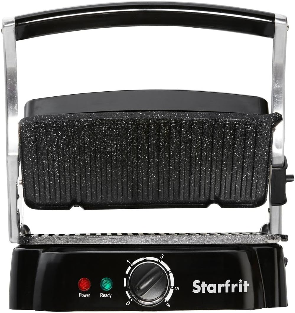 Starfrit The Rock Panini Press - Rock.Tec Non-Stick Reversible Plate - Opens 180 Degrees - Adjustable Temperate Control