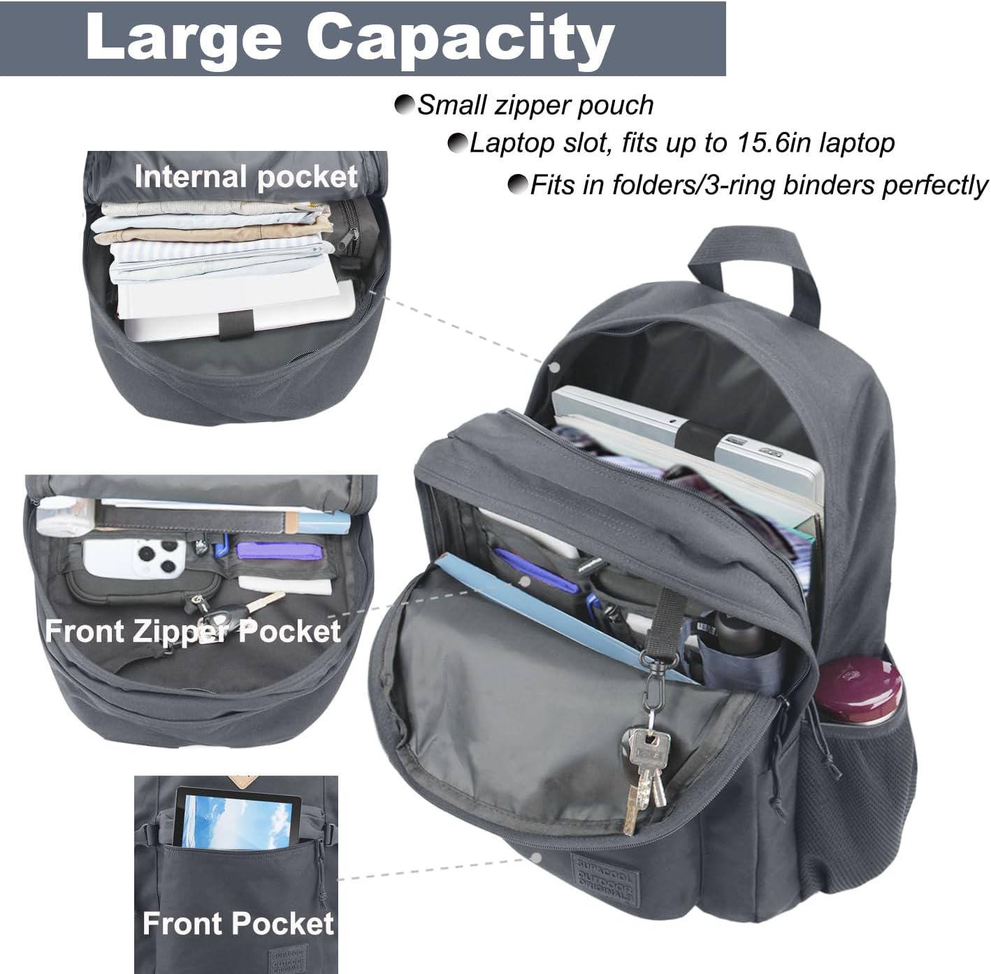 SUPACOOL Lightweight Casual Backpack for Men and Women, Large Backpack for School Boys and Girls