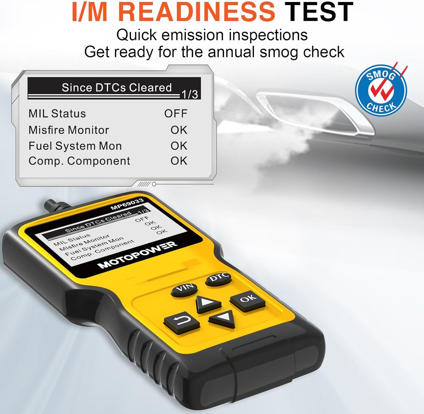 MOTOPOWER MP69033 OBD2 Car Scanner – Engine Fault Code Reader & Diagnostic Scan Tool for All OBD II Vehicles Since 1996, CAN Protocol Support, Yellow - PuriLite