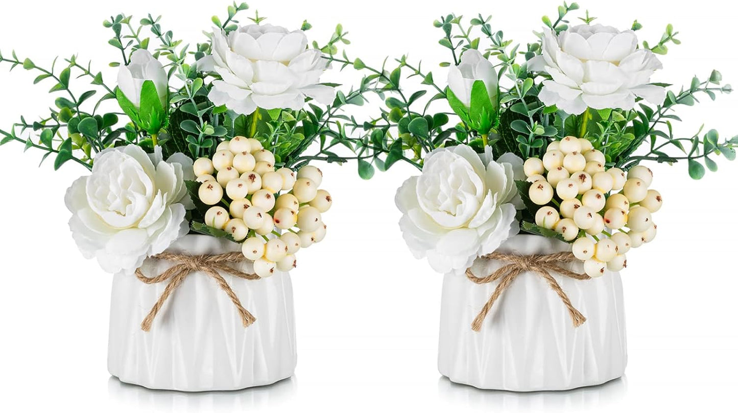 BLOSMON White Fake Flowers with Vase: Small Coffee Table Decor Bathroom Hydrangea Faux Flowers in Vase Office Desk Shelf Home Living Room Bedroom Vanity nightstand Decorations Floral Arrangement