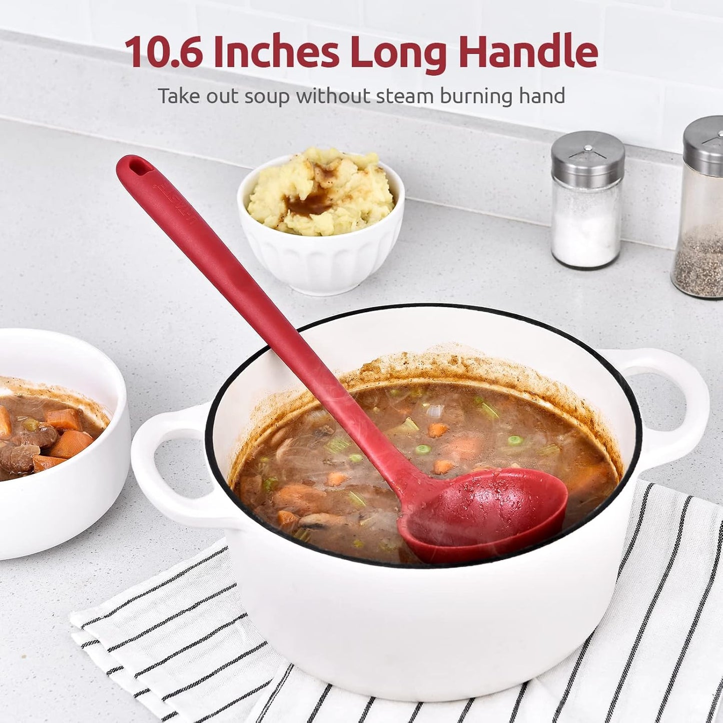 13 inch Silicone Soup Ladle: U-Taste 600ºF Heat Resistant 4 oz Large Non-Stick Seamless Rubber Kitchen Deep Serving Spoon with Non-Slip Solid Long Handle for Cooking Sauce/Stews/Gravies/Chili(Purple)