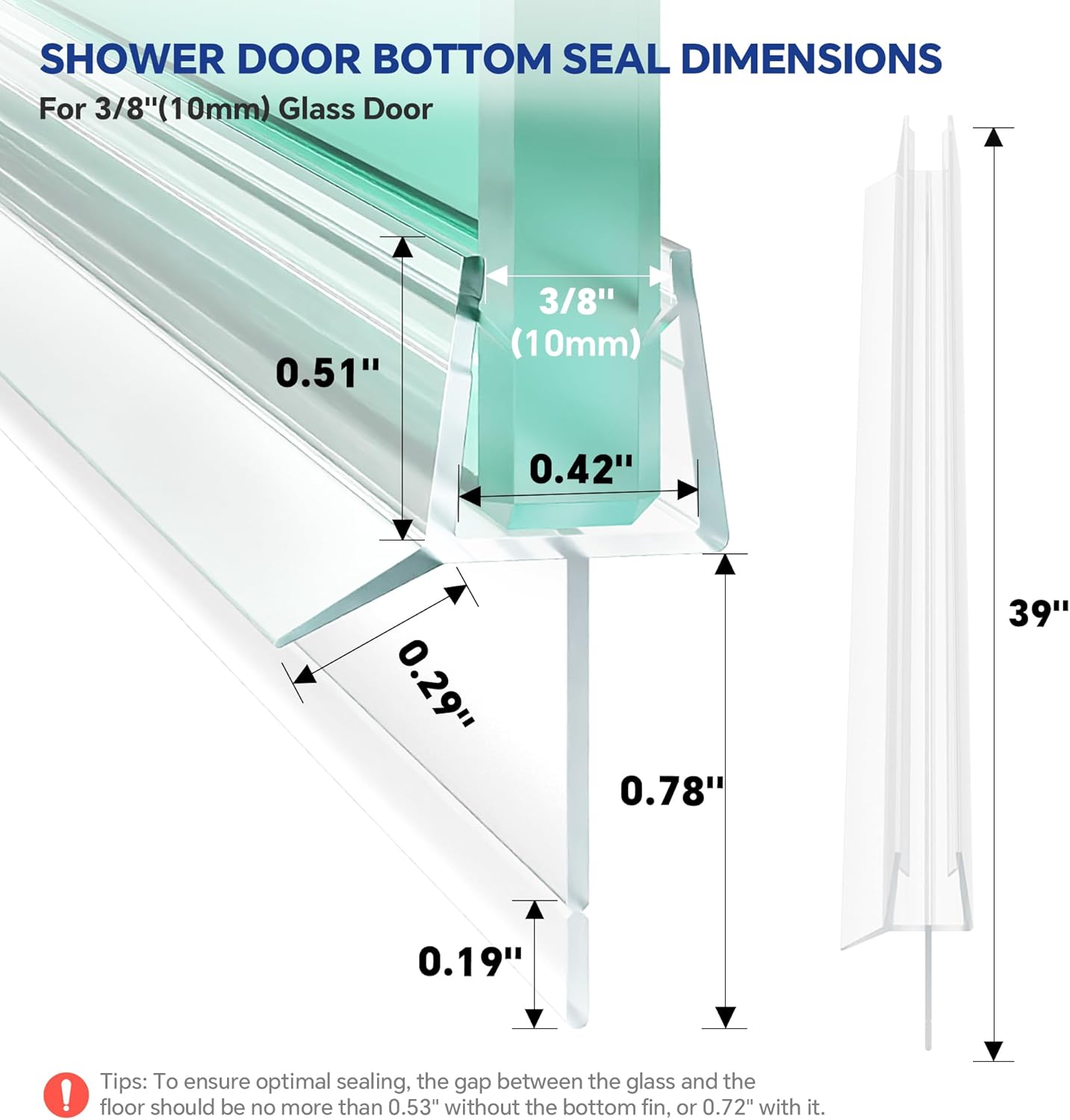 AquivaCoast 2-Pack Shower Door Bottom Seal (1/4" X 36") Clear Glass Shower Door Seal Strip - Stop Shower Leaks