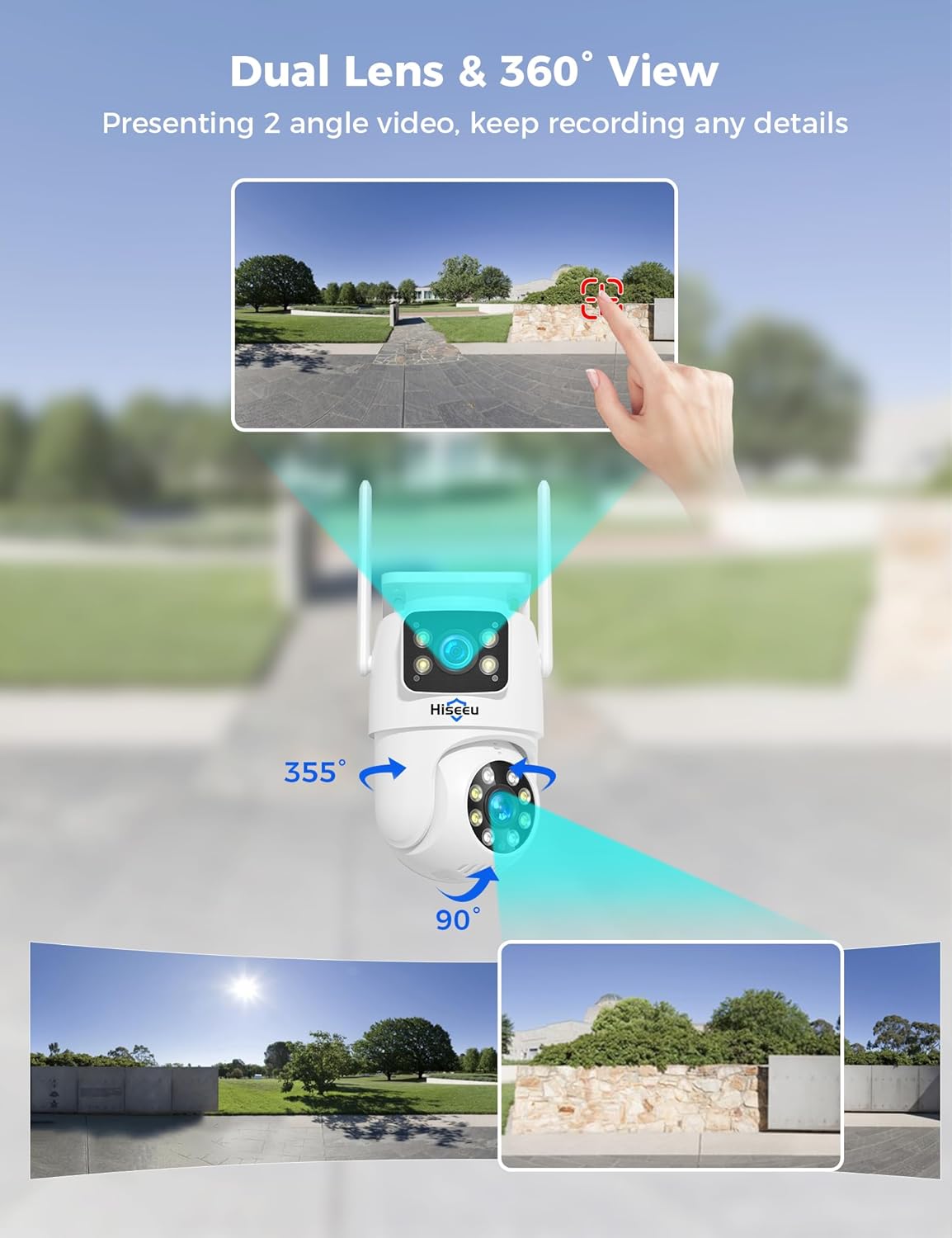 Hiseeu Wireless Security Camera System, 5G & 2.4G WiFi, Outdoor Camera for Home Security, Dual Lens, 360° Pan & Tilt, Auto Tracking, Color Night Vision, 1TB HDD No Subscription, WiFi Pro, Need Plug In
