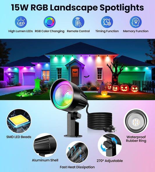 MEIKEE 15W RGBW LED Landscape Lights, Dimmable Landscape Lighting