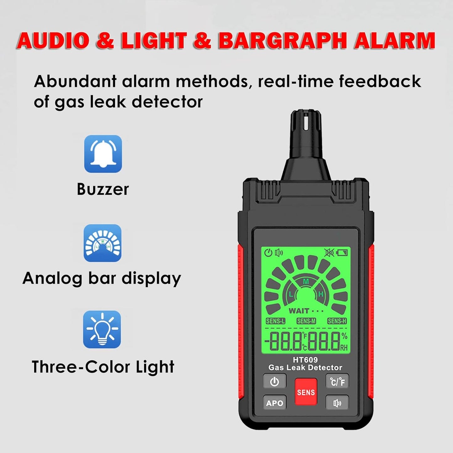 Gas Leak Detector, Portable Combustible Gas Detector, Gas Sniffer for Flammable Natural Gas Acetone Propane Benzene Ethanol Gasoline Methane LPG in RV or Home, 9999 PPM 20% LEL with LCD Color Display
