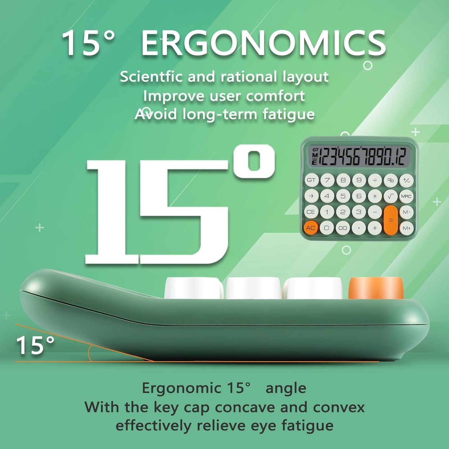 VEWINGL Mechanical Switch Calculator, 12 Digit Large LCD Display and Buttons, Great for Everyday Life and Basic Office Work, with Battery