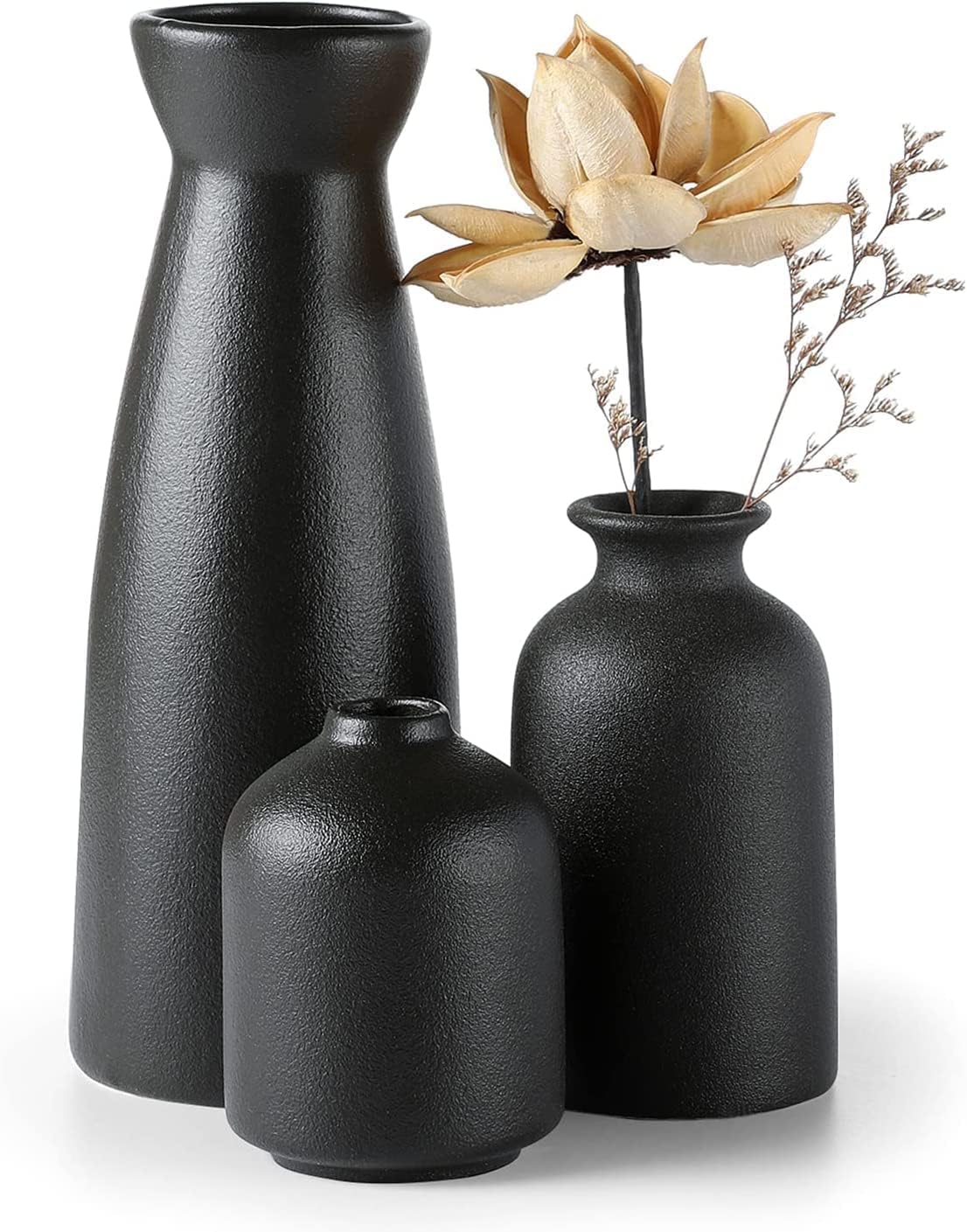 CEMABT White Ceramic vase Set-3 Small Flower vases for Decor,Modern Boho Farmhouse Home Decor,Decorative vase for Pampas Grass&Dried Flowers,idea Shelf,Table,Bookshelf ,Entryway- Distresse