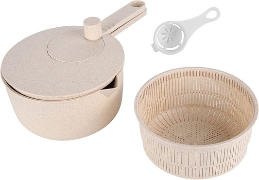 Cyrank Large Salad Spinner with Drain, Lettuce Washer, Vegetable Washing Bowl Set, Manual Vegetables Rice Washing Tool for Kitchen, Beige