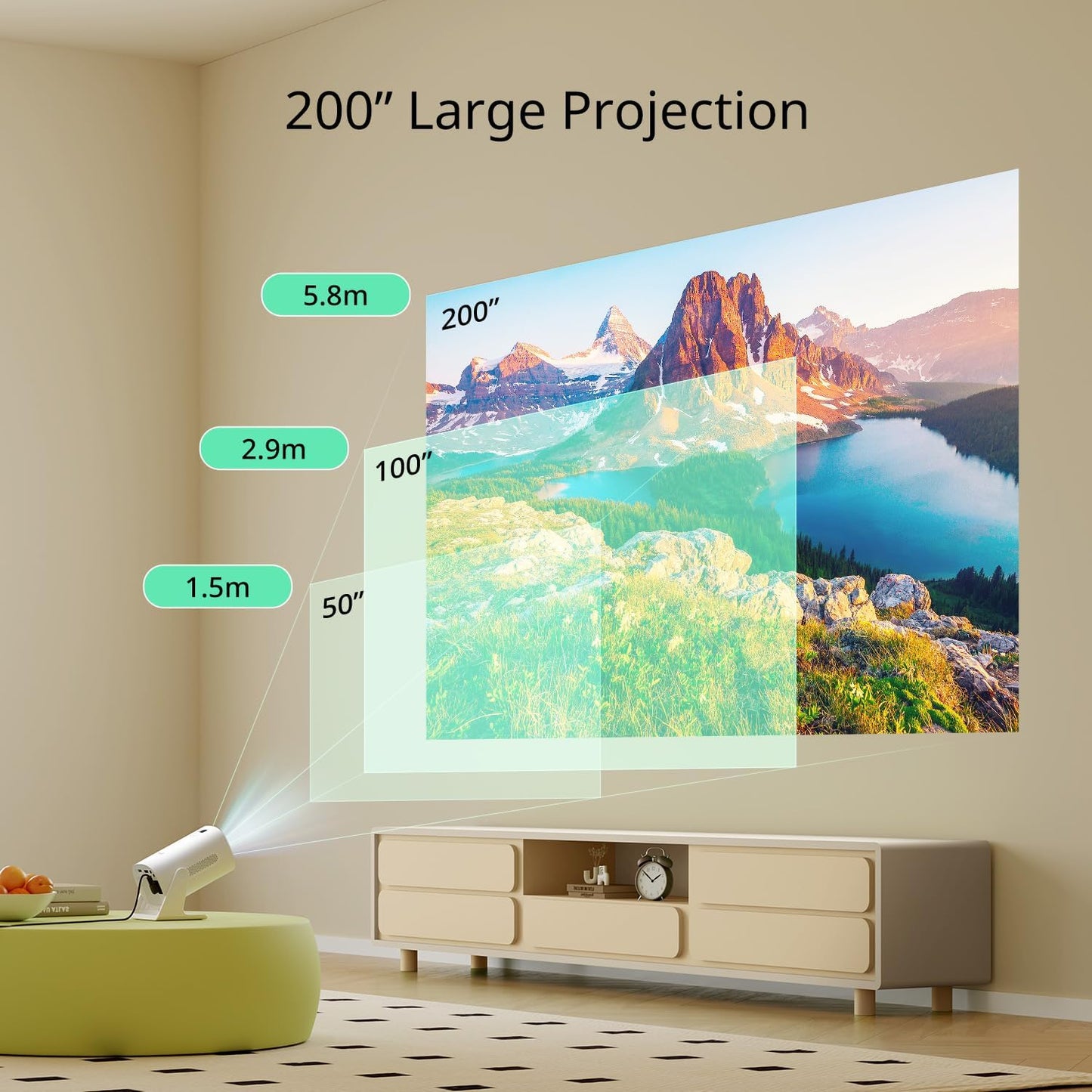 Mini Projector with Bluetooth and 50% Zoom, YOTON Y4 Auto Keystone 270° Rotation Portable Movie Projecteur 1080P Support, Compatible with Android/iOS/HDMI/PS5