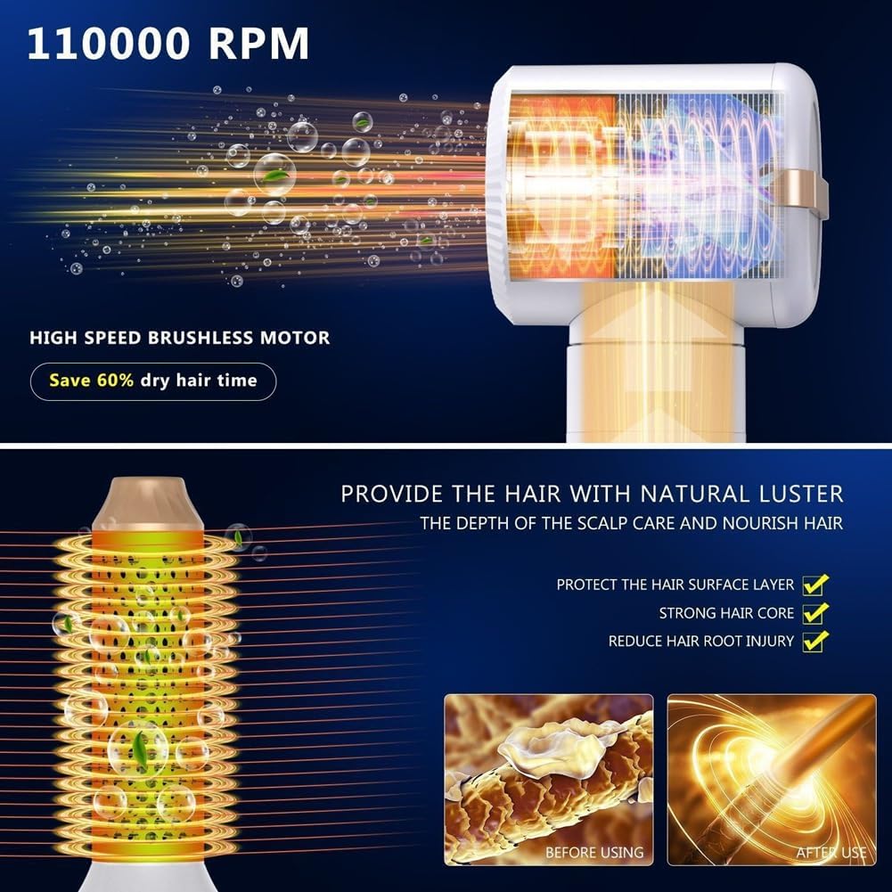 Heeucnon 7 in 1 Multifunctional Styler Curler Automatic Curling Hair Dryer 1400W Powerful Hair Straightener Set US Plug