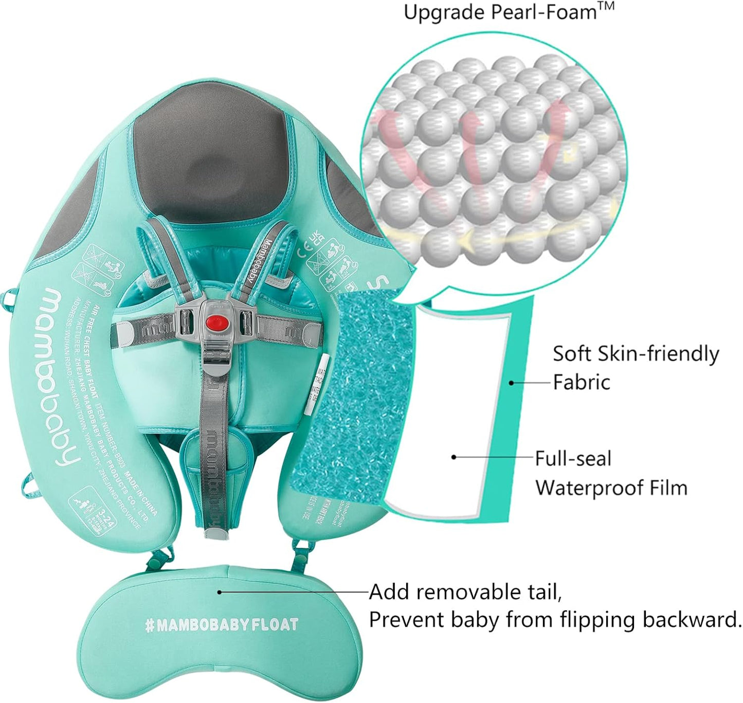 Mambobaby Baby Swim Float with Canopy, Non-Inflatable Solid Baby Float, Upgrade Soft Skin-Friendly Material Infant Swim Float