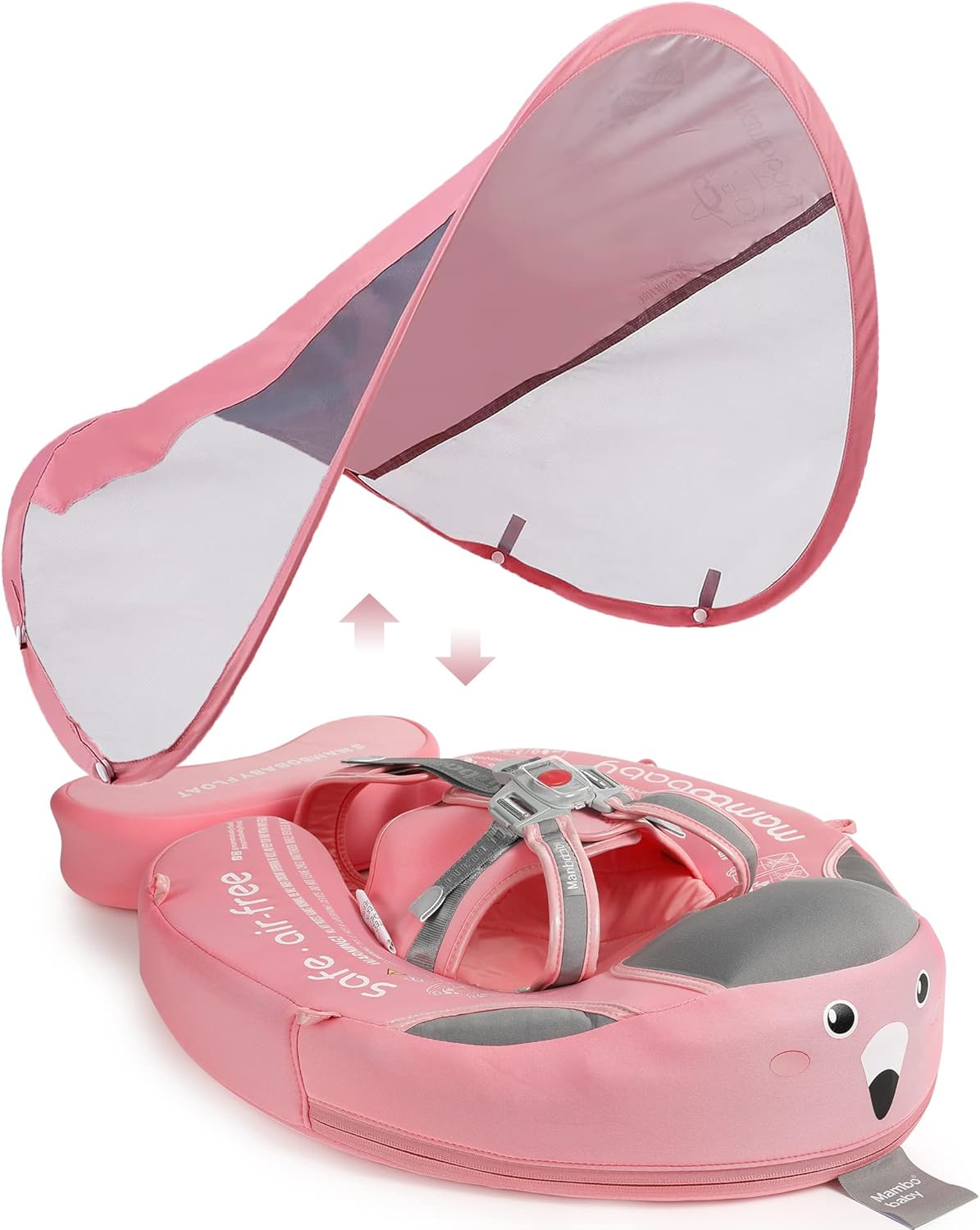 Mambobaby Baby Swim Float with Canopy, Non-Inflatable Solid Baby Float, Upgrade Soft Skin-Friendly Material Infant Swim Float