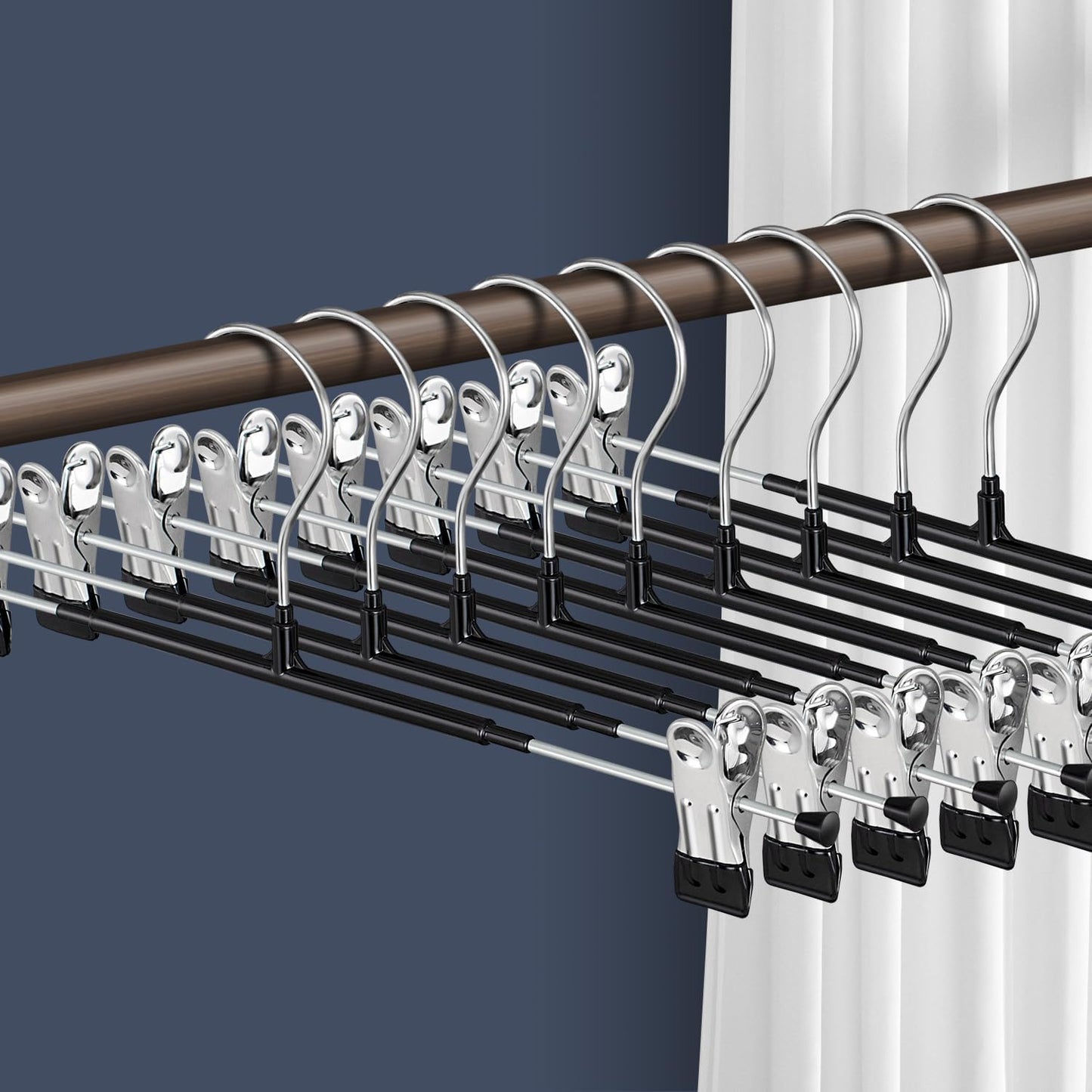 14Inch Black Pants Hangers with Clips 10 Pack Adjustable Skirt Hangers for Women Non-Slip Trousers Hanger for Jeans Clothes Hangers for Pants Heavy Duty Space Saving Shorts Hangers
