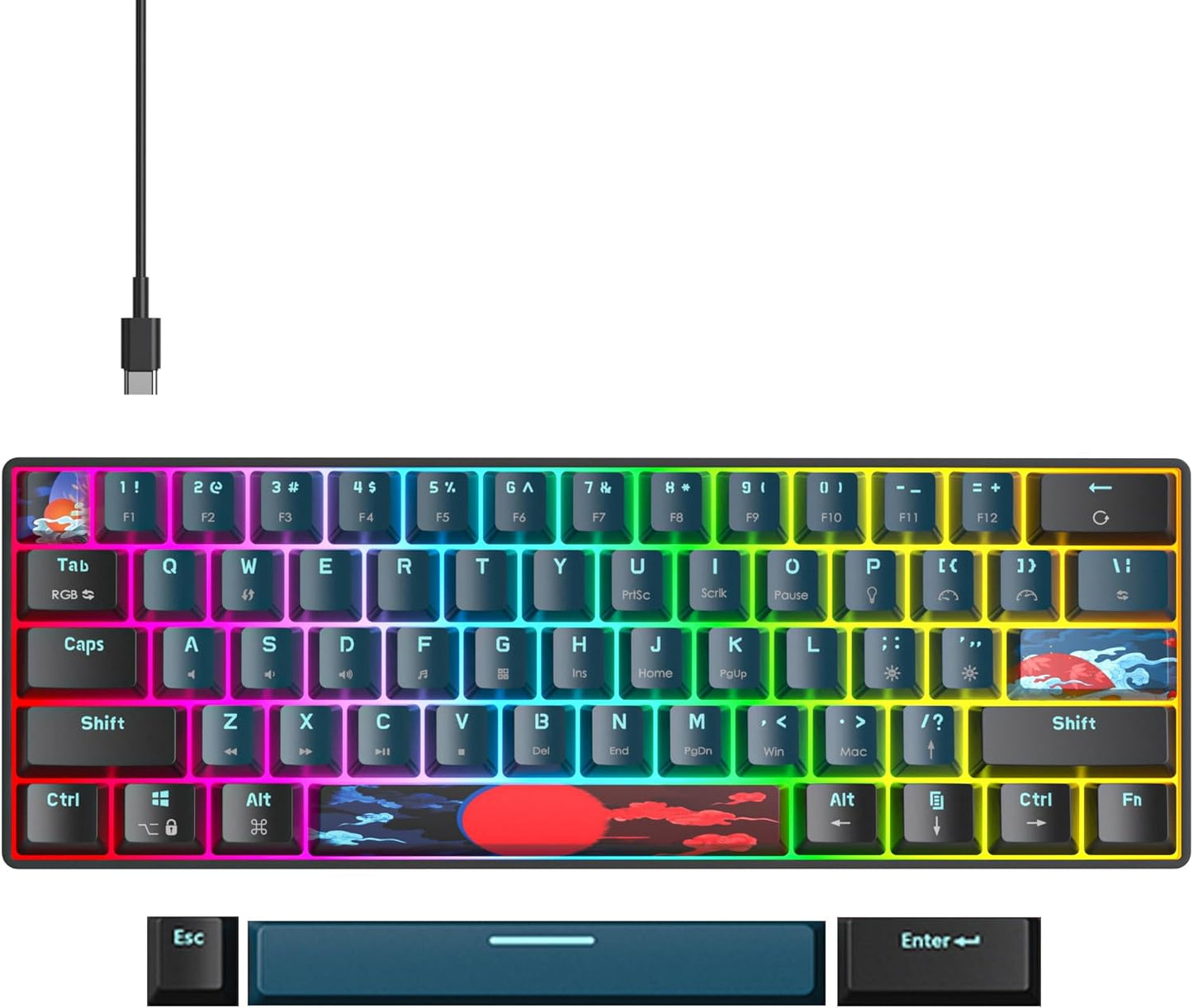 Fogruaden Full Size Mechanical Keyboard, Green Matcha Keyboard, Wired USB 104 Keys RGB Backlit Gaming Keyboard with Number Pad, Red Switches, NKRO Mechanical Keyboard for Windows Laptop PC Gamer