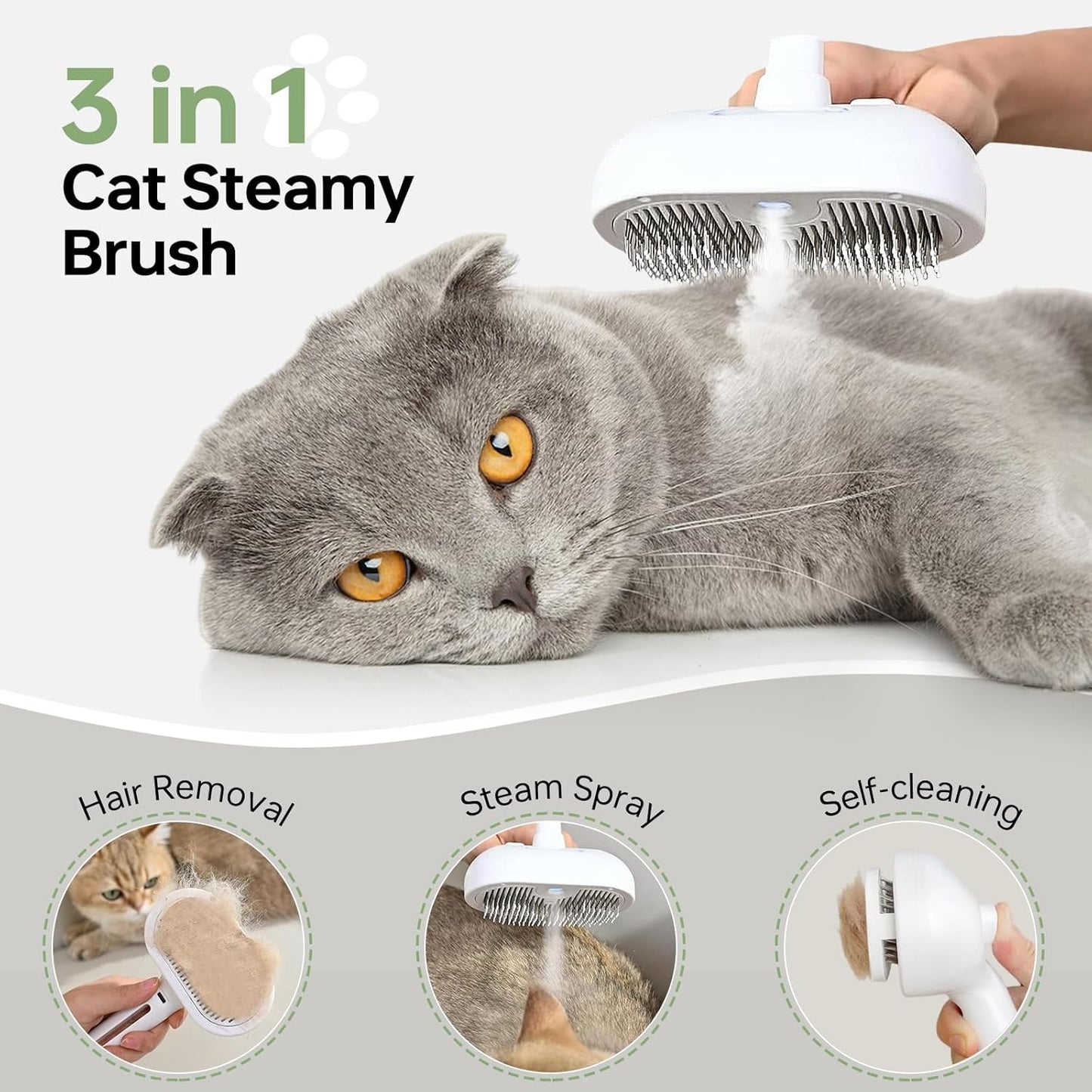 Caseeto Cat Brush for Shedding, 3 In 1 Cat Steam Brush Pet Brush for Shedding Pet Hair Cleaning Brush Comb Steamy Cat Brush Easily Removes Mats, Tangles, and Loose Fur
