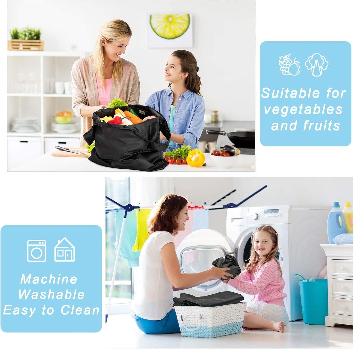 Purilite Select™ Reusable Grocery Bags – Heavy-Duty, Foldable, and Machine Washable (6-Pack