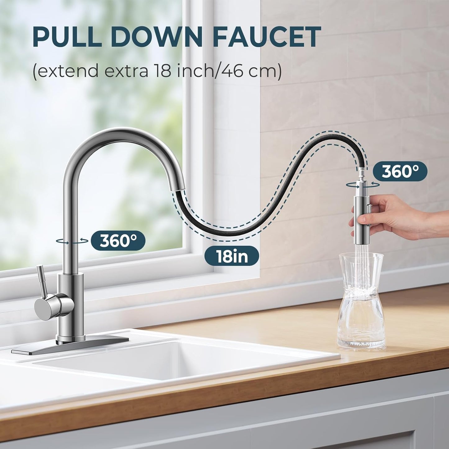 FORIOUS Kitchen Faucet with Pull Down Sprayer, Stainless Steel Single Handle Classic Sink Faucet 1 Or 3 Hole, Dual Function Faucet for Farmhouse, Camper, Laundry, Rv, Bar, Mattle Black