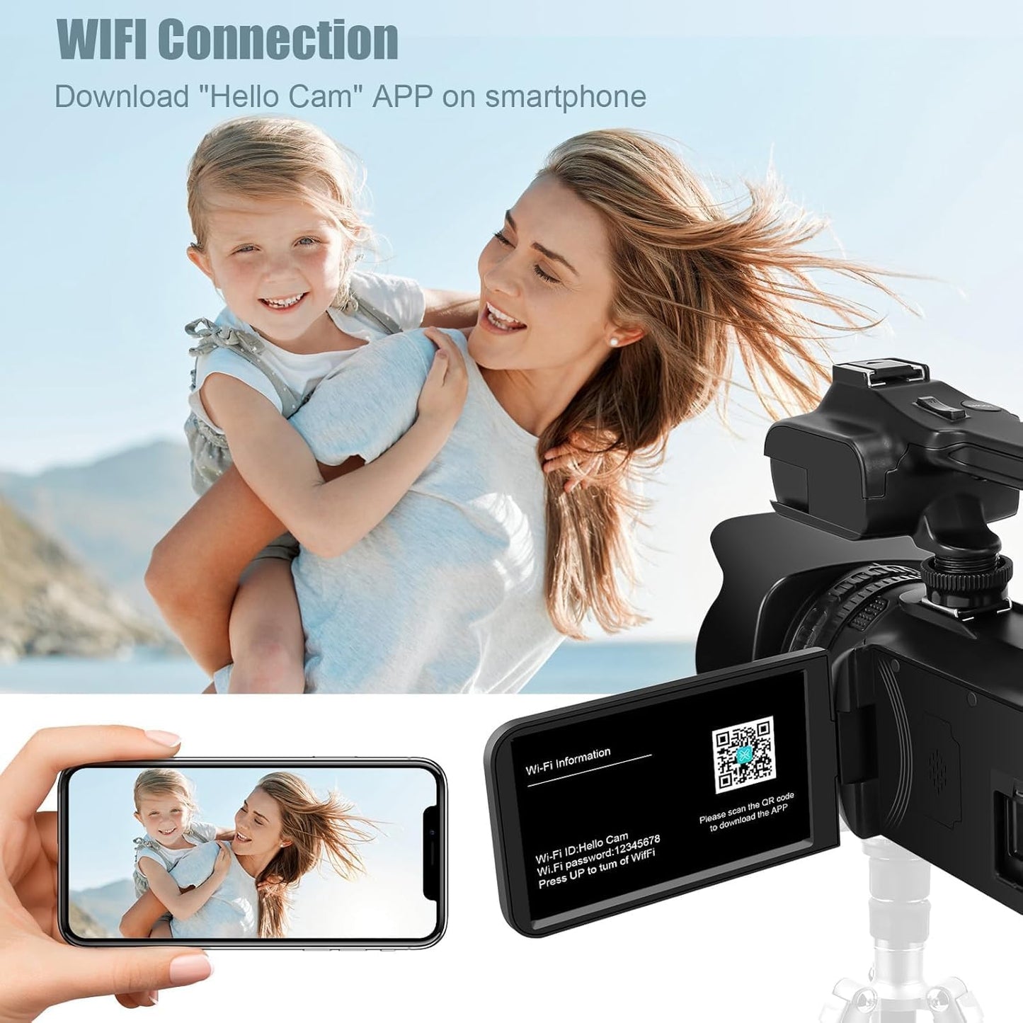 6K Camcorder Video Camera HD 64MP IR Night Vision Vlogging Camera for YouTube 18X Digital Zoom 4.0 Inch Touch Screen Video Camera with WiFi, Microphone, Stabilizer, Remote Control, 64GB SD Card