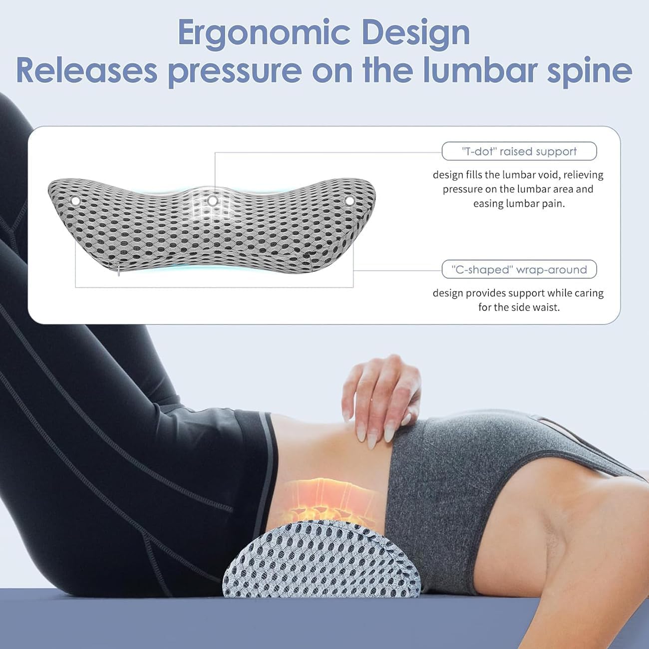 Lumbar Support Pillow for Lower Back Pain Relief – Ergonomic Streamline Memory Foam Cushion for Office Chair, Car Seat, Bed, and Sleeping – Ideal for Drivers and Office Workers (Black)