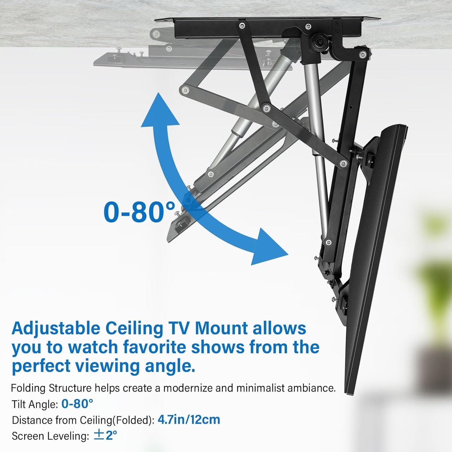 TOPSKY Electric Adjustable Ceiling TV Mount with Remote, Motorized Flip Down Pitched Roof TV Mount for 32 to 70 Inch Flat and Curved Screen TVs (Black)