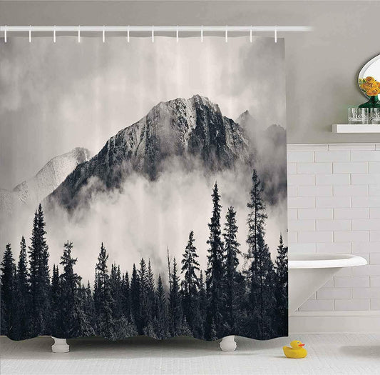 Mantto Canadian Smoky Mountain Cliff Outdoor Idyllic Photo Art Shower Curtain, National Parks Home Decor Curtain, Waterproof Polyester Fabric Bathroom Shower Curtain with Hooks 72" x 72"