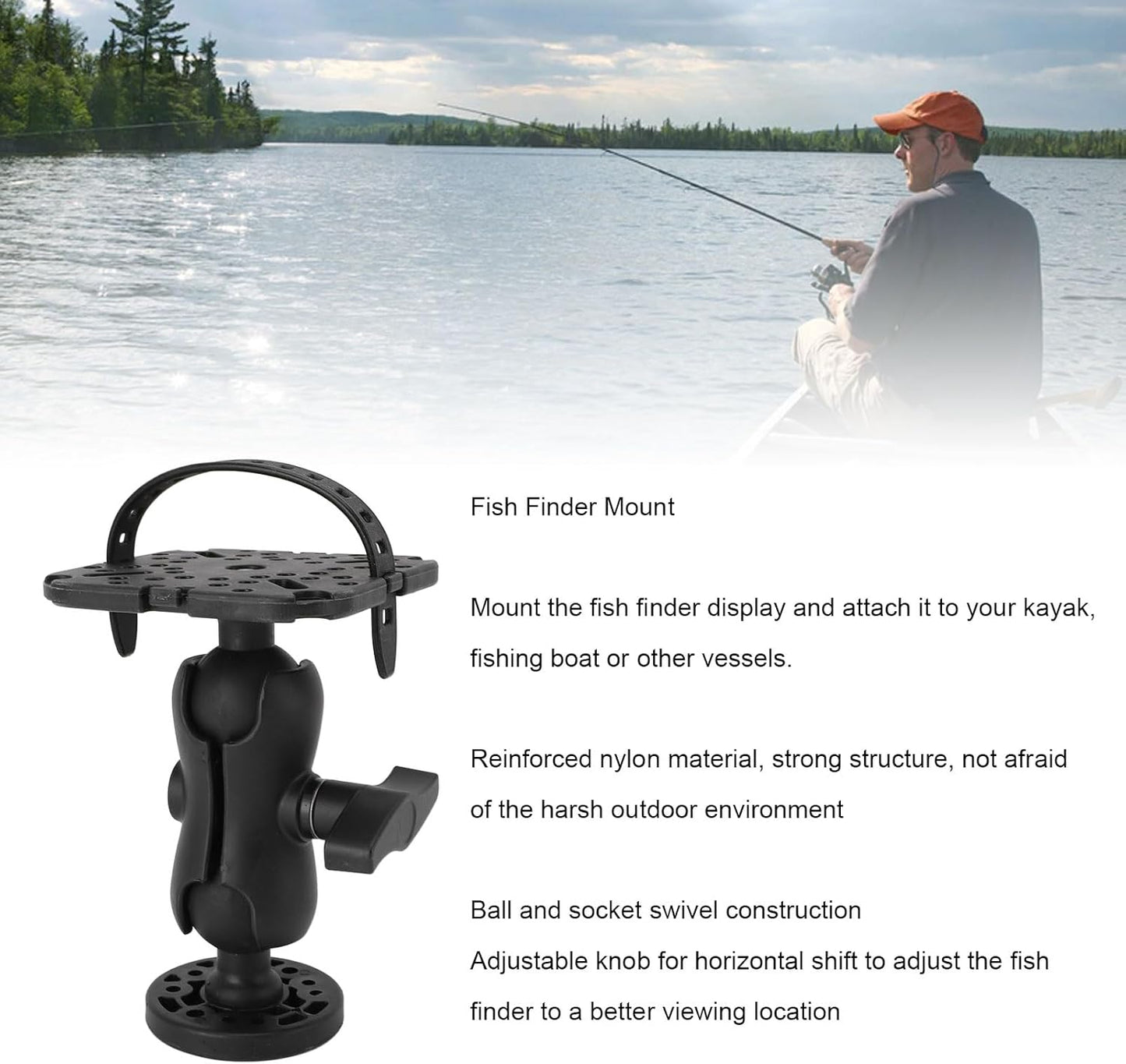 FAUOSWUK Fish Finder Mount Base, Boat Fish Finder Electronics Mount, Nylon Silicone Stable Clamping for Marine Boat Kayak Pontoon Canoe