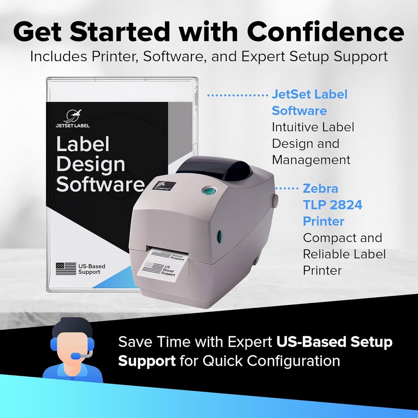 JetSet Label Zebra TLP 2824 Plus Thermal Transfer Desktop Monochrome Printer | 2 in Width | Serial & USB Port Connectivity 282P-101110-00 | Include Jetset Software