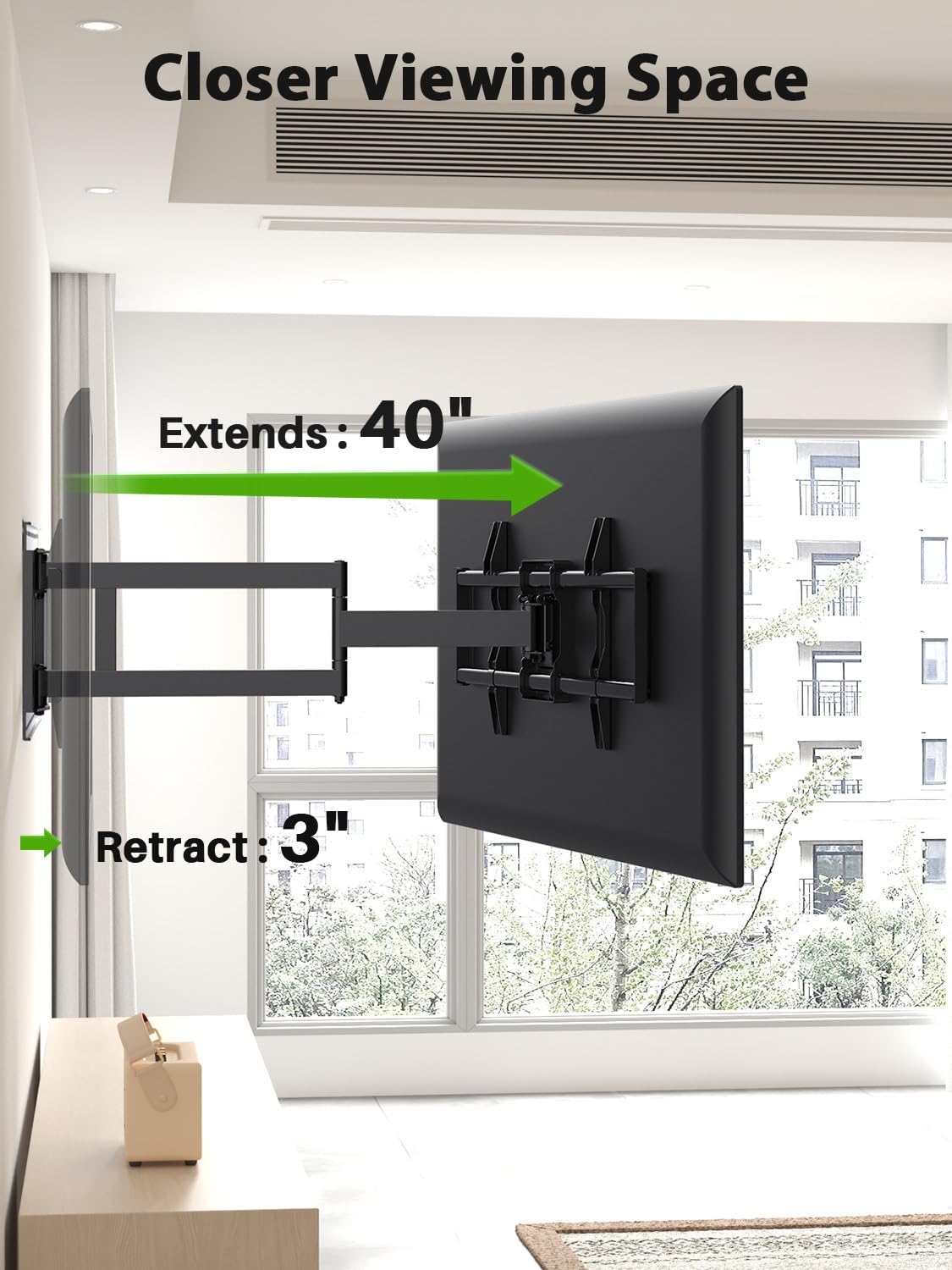 USX MOUNT Long Arm TV Wall Mount for Most 42-90 Inch TV up to 150 Lbs, 40 Inch Extension Full Motion TV Mount Swivel Tilt, Wall Mount TV Bracket Fit Wood Stud up to 24 Inch, Max VESA 800x400mm, XML035