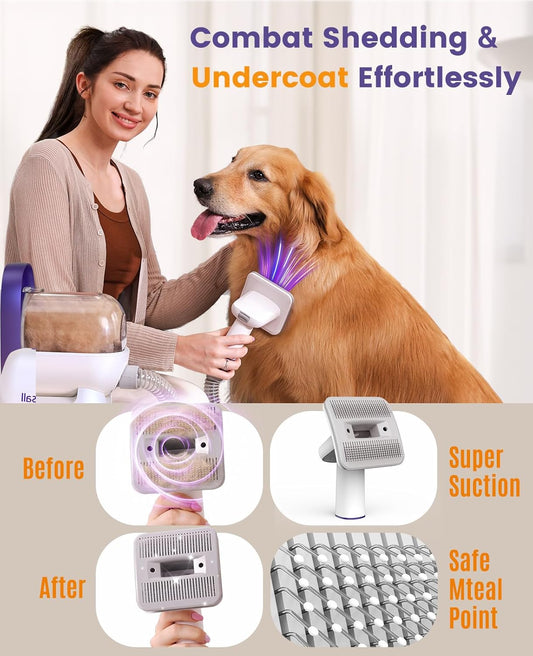 oneisall Dog Hair Vacuum & Dog Grooming Kit/Low Noise Dog Grooming Vacuum12kpa,Dog Vacuum for Shedding Grooming for Pet Hair&Home Cleaning - PuriLite