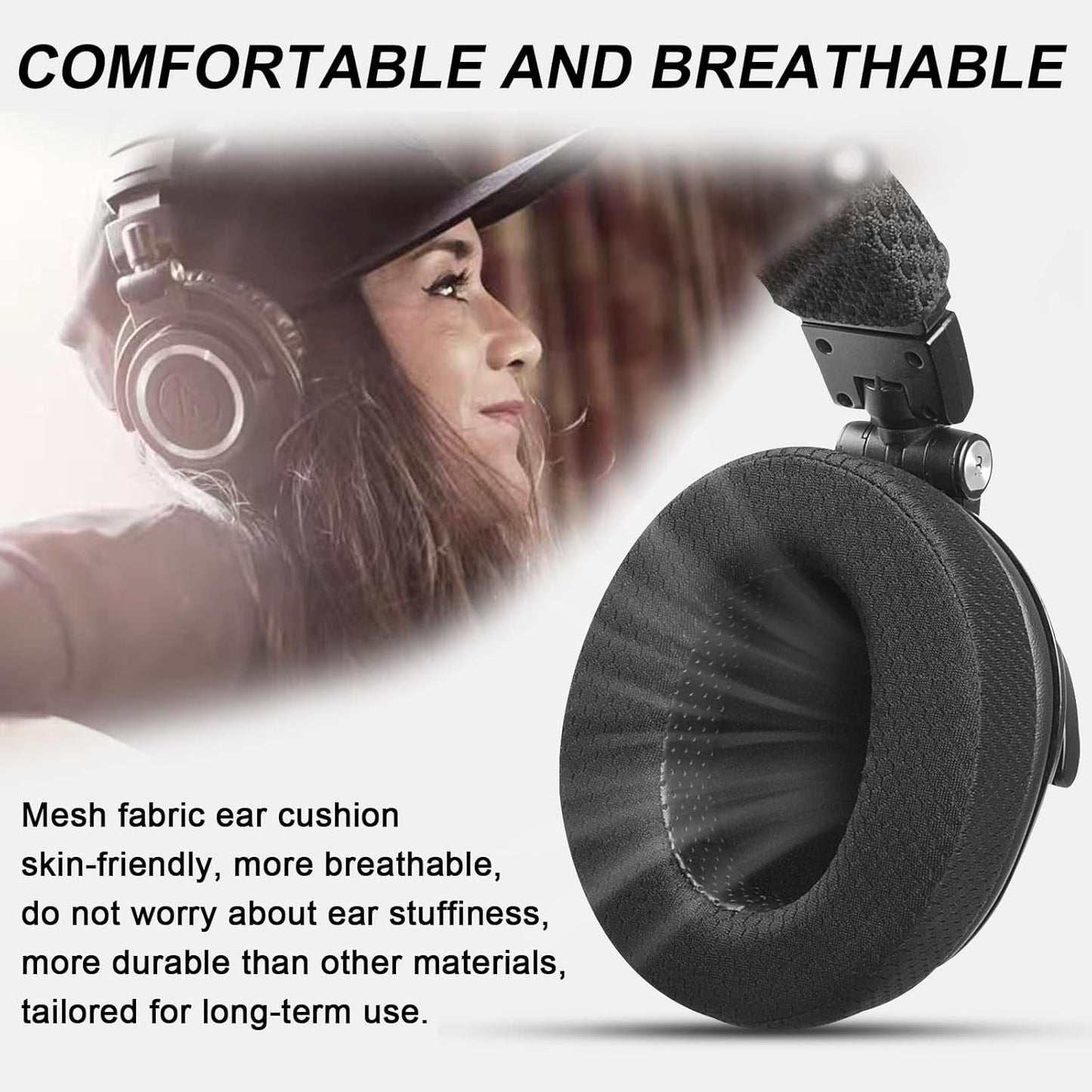 Upgraded Replacement Earpads Cushions for HyperX Cloud/Alpha, for Turtle Beach Stealth 400/600, for Audio Technica M50X/M40X&More, Ear Pads with Breathable Mesh Fabric/Added Thickness