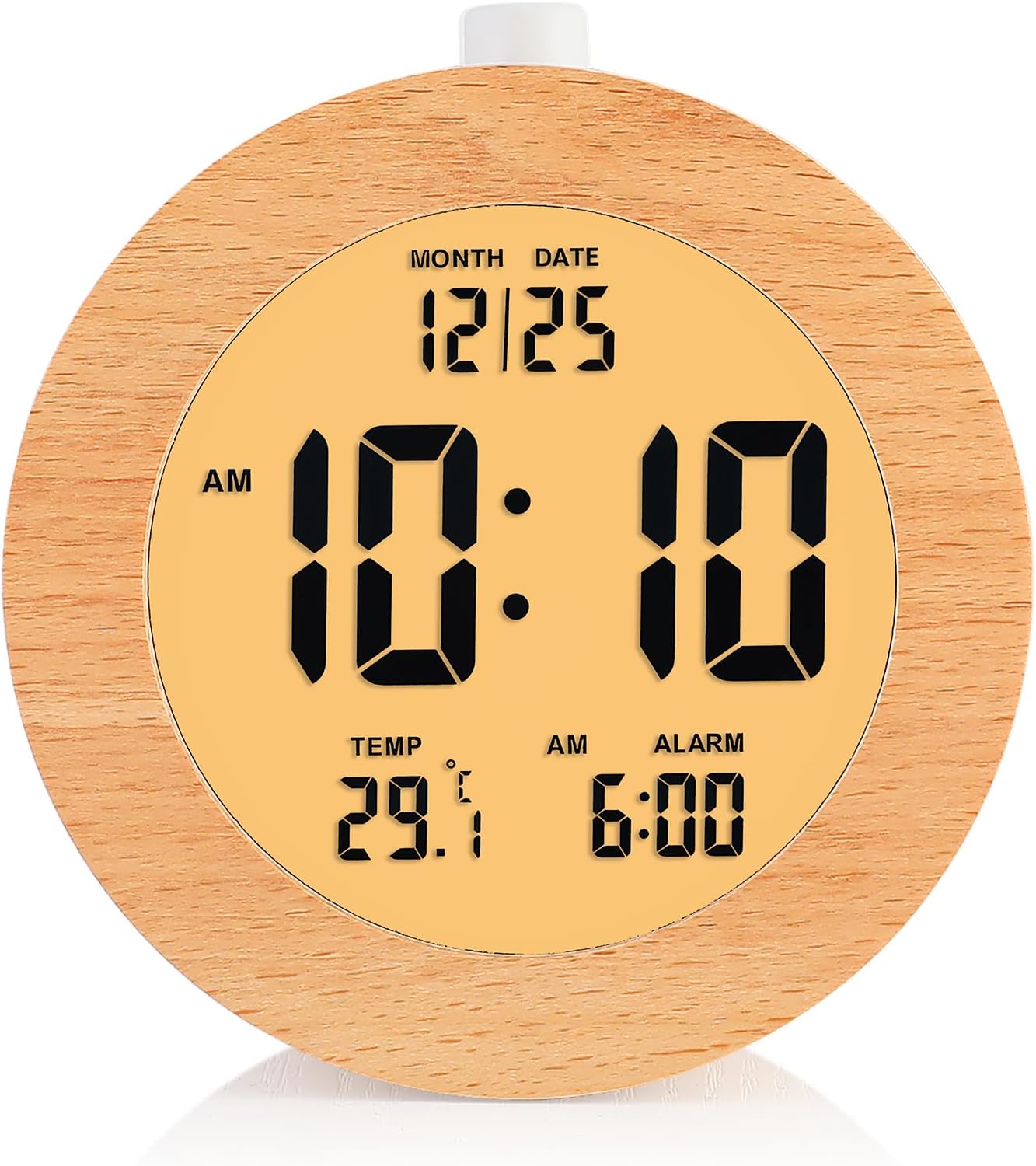 Plumeet Wooden Digital Alarm Clock for Bedrooms, Wood 4'' Battery Powered Alarm Clock with Snooze and Nightlight, Electronic LCD Desk Clock Display Time, Date, Temp, 12/24H, Wood Décor (Sapele, 3.2'')