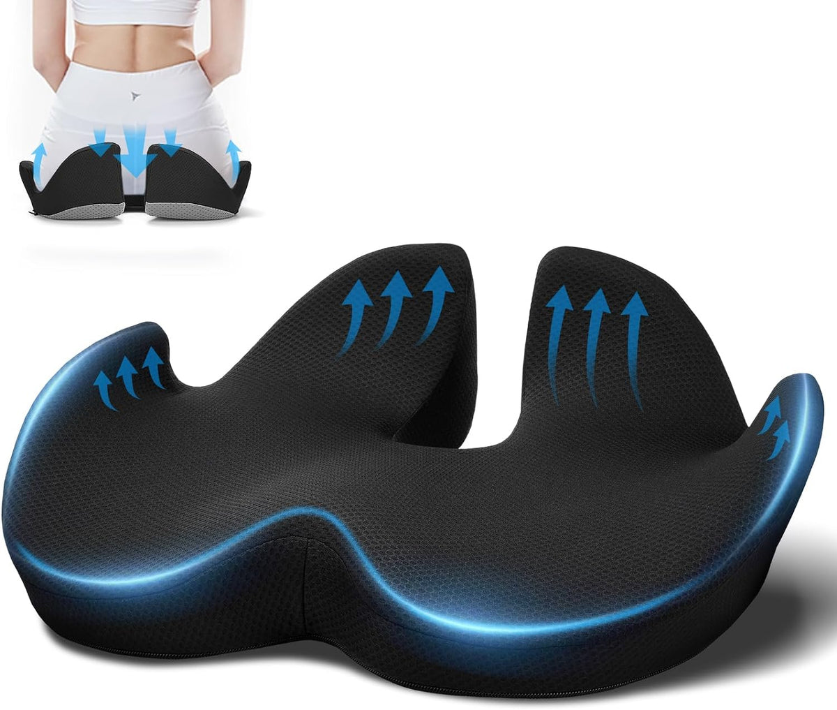 Memory Foam Seat Cushion for Chair, Ergonomic Coccyx Support Cushion for Long-Term Sitting, Breathable Pressure Relief Seat Pad for Office, Home, Travel - PuriLite