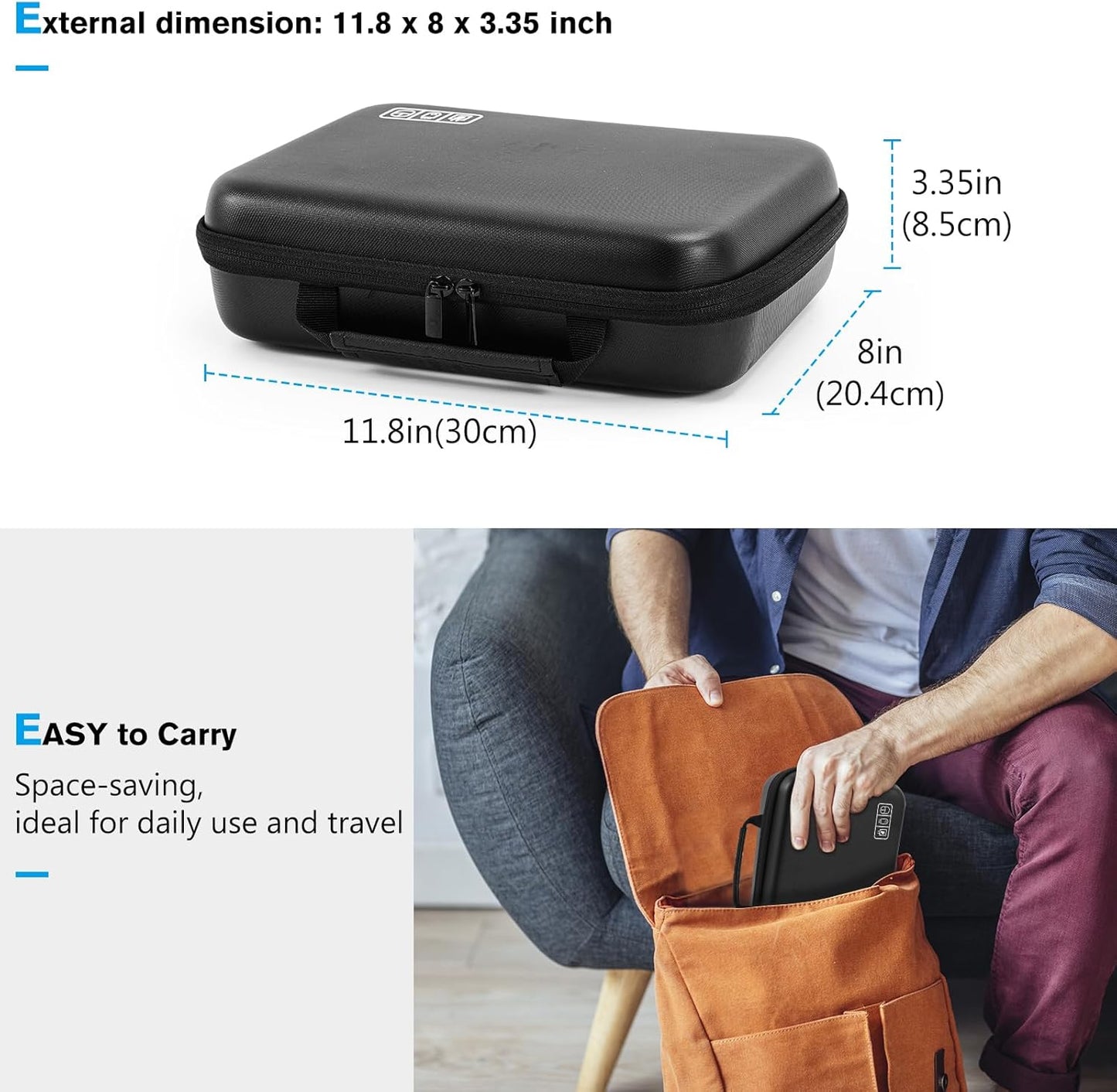 ProCase Hard Travel Electronic Organizer Case for MacBook Power Adapter Chargers Cables Power Bank Apple Magic Mouse Apple Pencil USB Flash Disk SD Card Small Portable Accessories Bag -L, Black