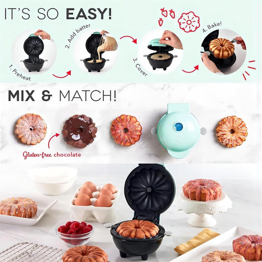 Cake Maker Lava Cake Maker Mini Donut Maker Waffle Maker Pancakes Maker Machine for Breakfast, Snacks, Desserts Non-stick Surface, Cake Machine, Double-sided Heating, Azure - PuriLite