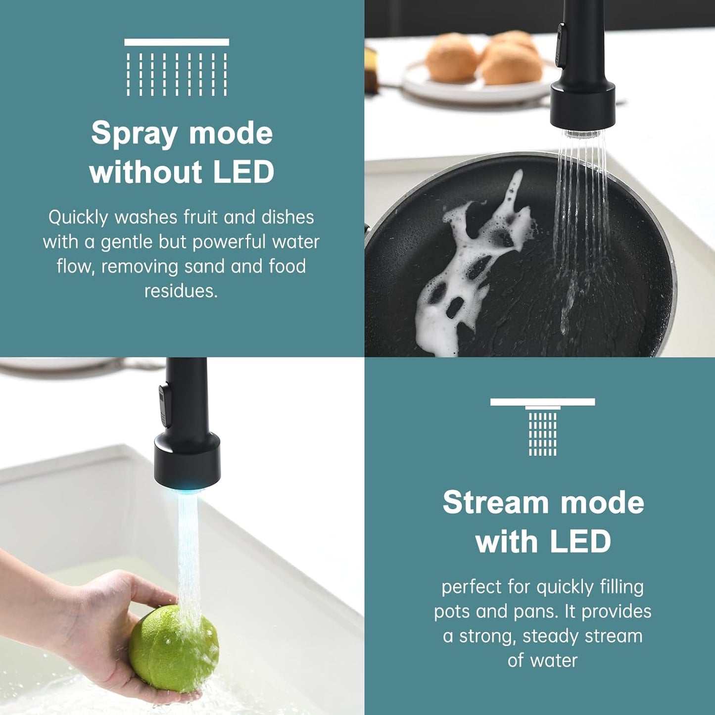 GIMILI Matte Black Kitchen Faucet with LED Light,Single Hole Spring Kitchen Sink Faucet with Pull Down Sprayer