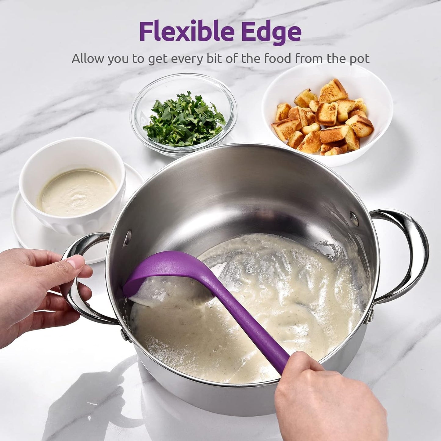 13 inch Silicone Soup Ladle: U-Taste 600ºF Heat Resistant 4 oz Large Non-Stick Seamless Rubber Kitchen Deep Serving Spoon with Non-Slip Solid Long Handle for Cooking Sauce/Stews/Gravies/Chili(Purple)