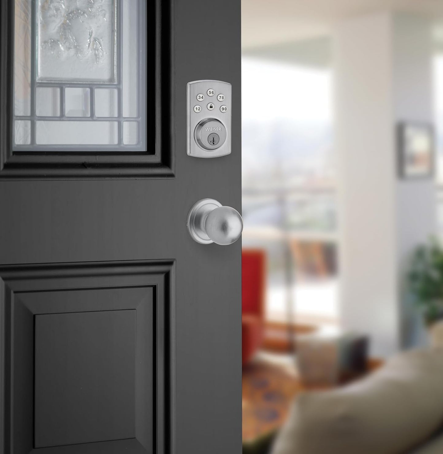 Weiser Powerbolt 3 Matte Black Keyless Entry Door Lock/Deadbolt Lock, 10-Button Keypad Door Lock with Auto Lock and 12-Month Battery Life, Electronic Door Locks for Front Door, Home Décor