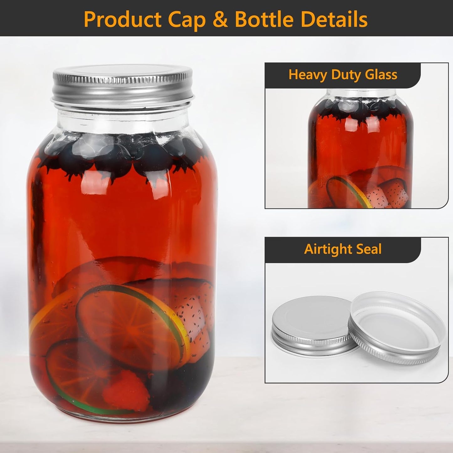 16oz Mason Jars with Airtight Screw Lids, 6 Pack 500ml Storage Glass Jars for Fruits,Jams,Drink Favors,Spice,Baby Foods,DIY Candles