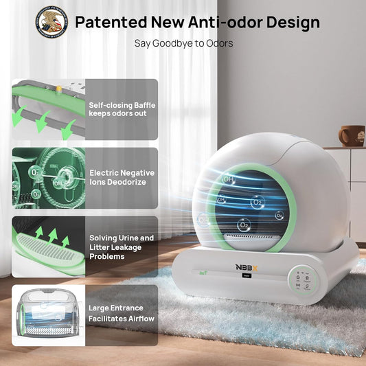 Self Cleaning Cat Litter Box – NBBX 2025 Upgraded Smart Odor-Control Robot with APP & Touch Panel | 65L Capacity, Auto Waste Removal & Deodorization | Ultra-Quiet Low Entry Box for Multiple Cats - PuriLite