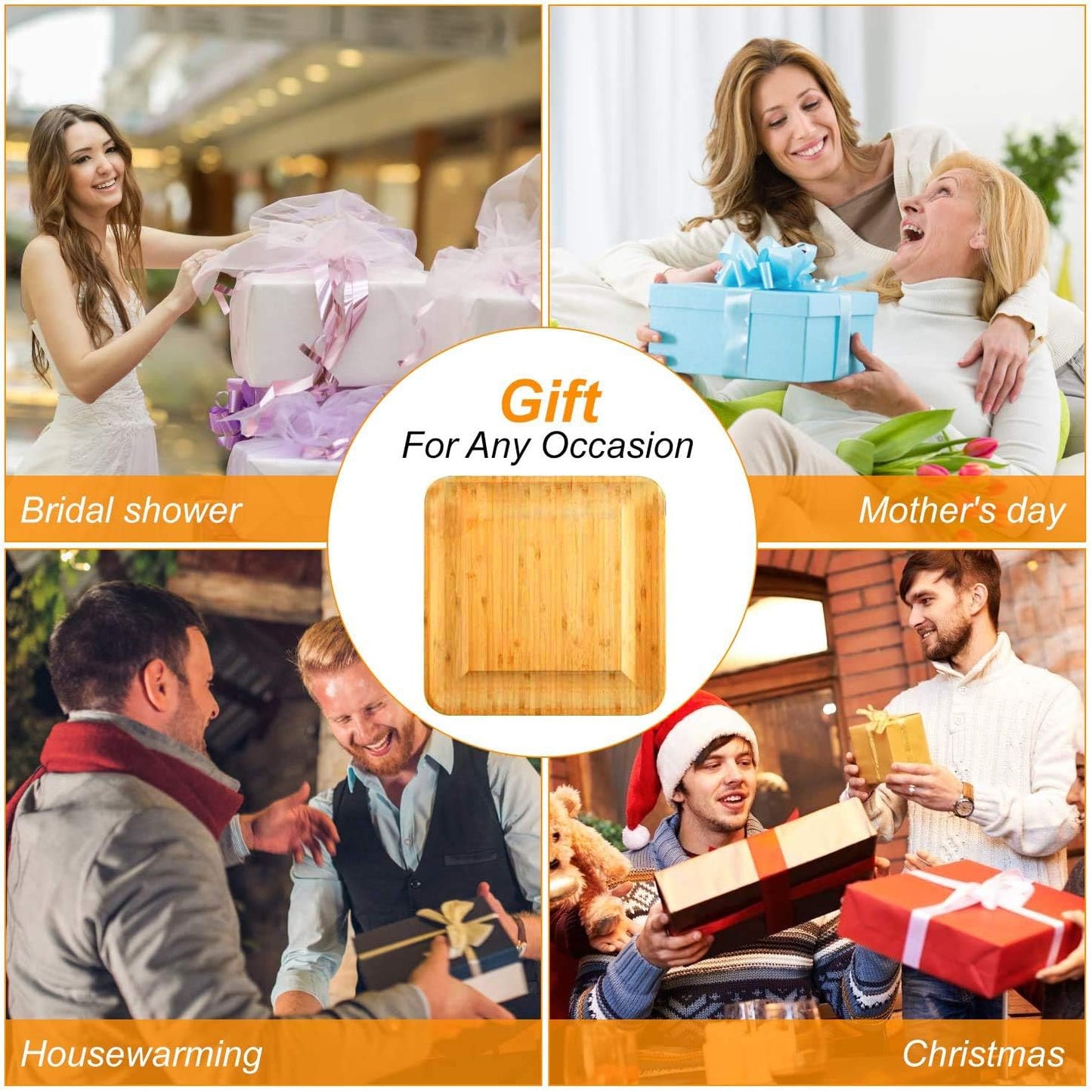 Bamboo Cheese Board with Knife Set, Charcuterie Platter Including Slide-Out Hidden Drawer & 4 Stainless Steel Knife and Utensils-Gifts for Christmas, Wedding, Birthday, Anniversary, Thanksgiving Day