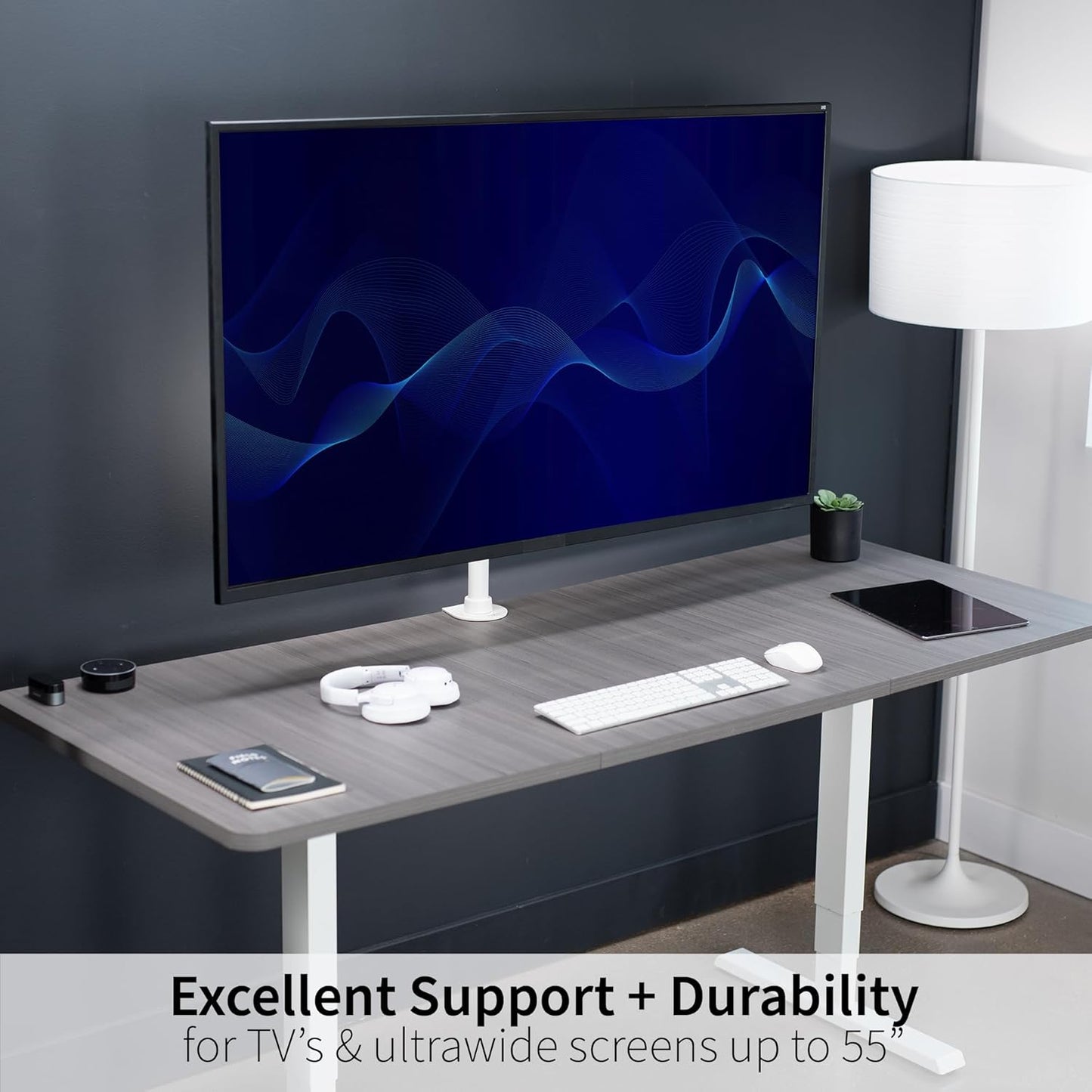 VIVO Ultra Wide TV Desk Mount for up to 55 inch Screens Weighing 29.9kg, Full Motion Height Adjustable Single Television Stand, Black, STAND-V155C