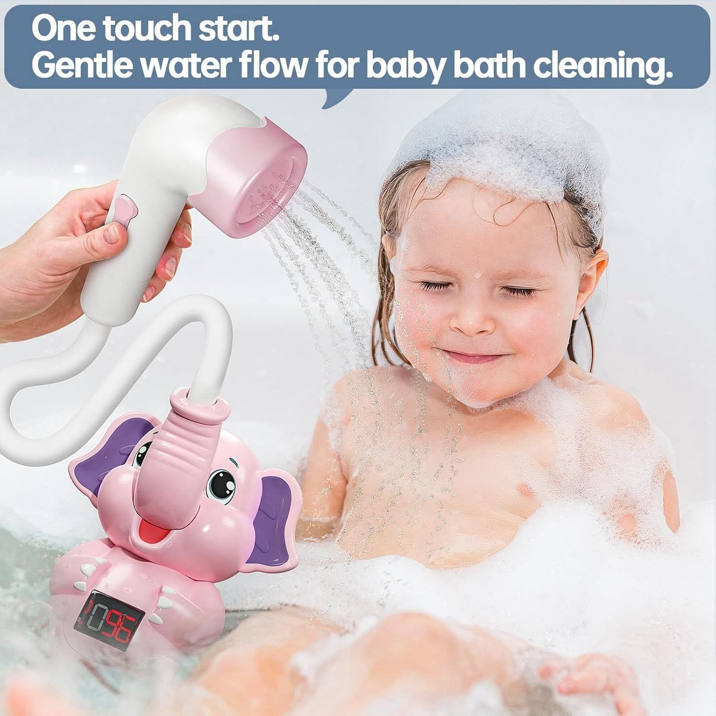 Baby Water Spray Head, Thermometer Adjustable Hose Kids Bath Shower Head IPX7 Waterproof for Bathtub ()