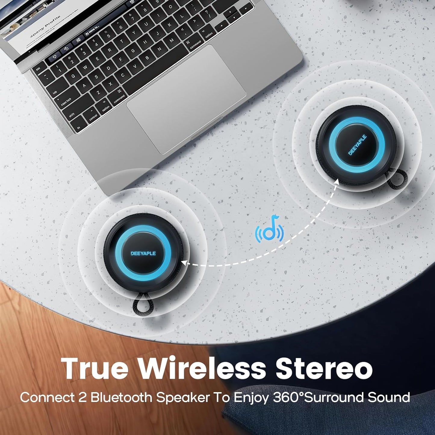 Deeyaple Portable Bluetooth Speaker, IP67 Waterproof Mini Bluetooth Speaker Wireless V5.3 with Stereo Sound,All Day,TWS Pairing,LED Light,Gift for him/her (Black)