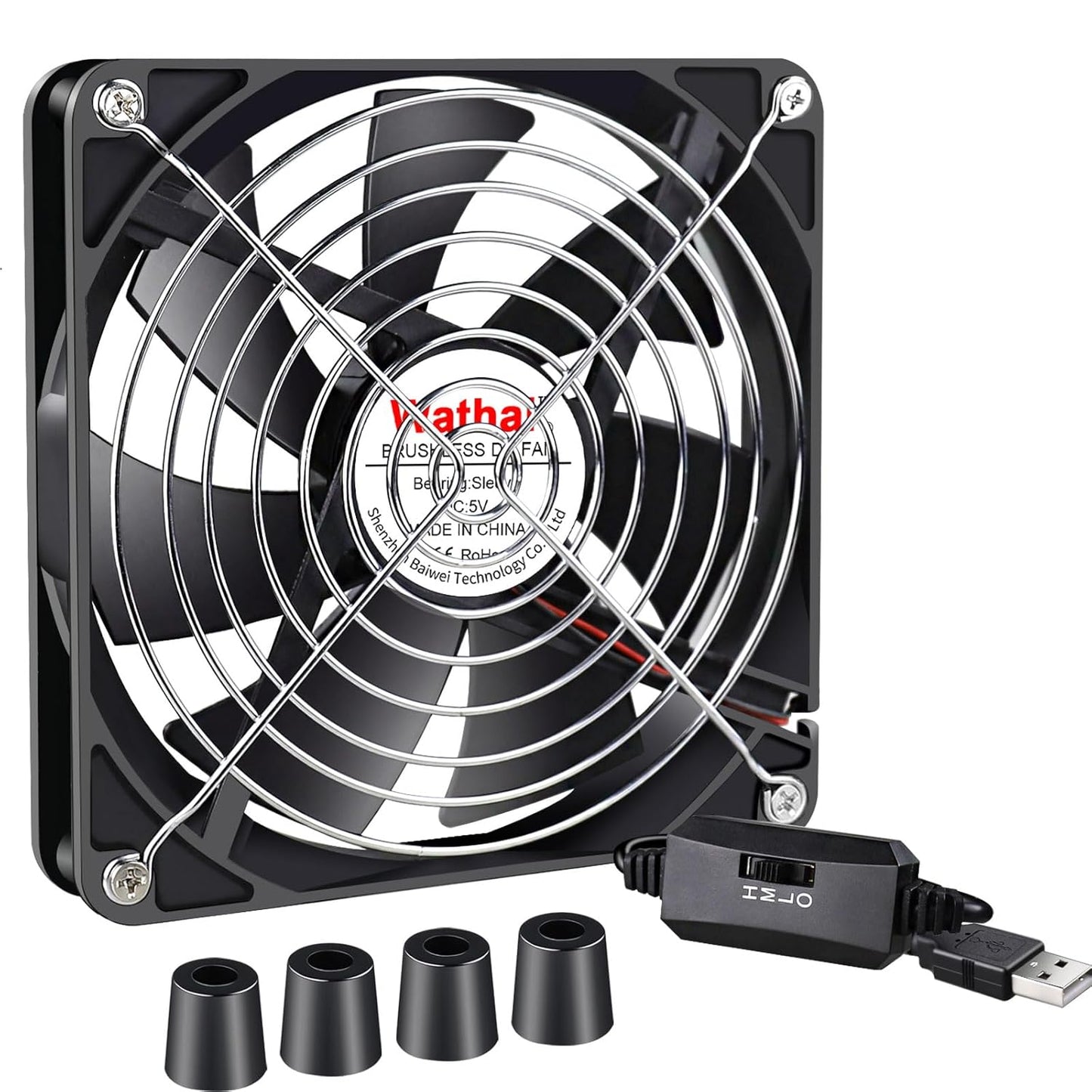 Wathai 140mm x 25mm USB Cooliing Fan 5V with Speed Control for Computer Case Receiver DVR Playstation Xbox PS4 Router Cabinet Cooling - PuriLite